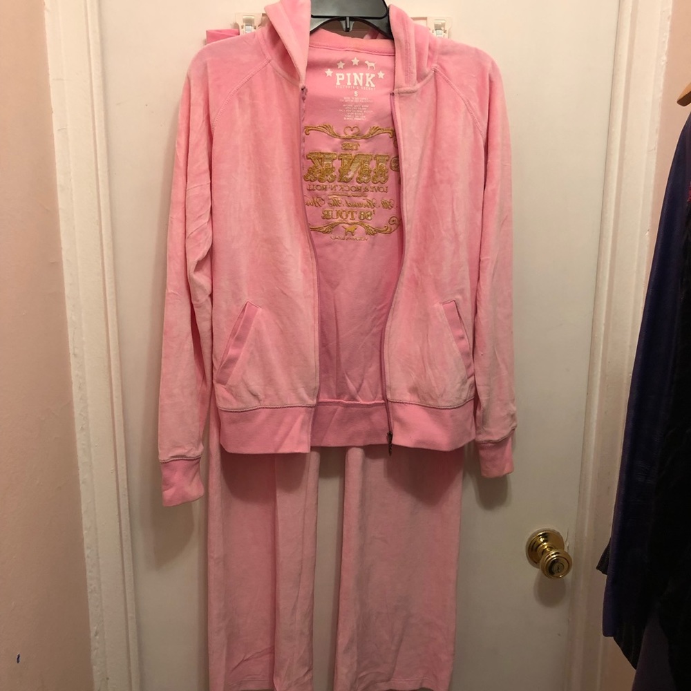 NEW Vintage Y2K Victoria’s Secret Pink Full Zip Hoodie Set, Pink, size S